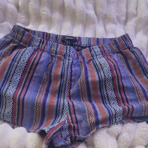 Forever 21 High Waist Striped Shorts - Blue and Red